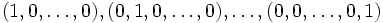(1,0,\ldots,0), (0,1,0,\ldots,0),\ldots,(0,0,\ldots,0,1)