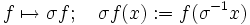 f \mapsto \sigma f;\quad \sigma f(x):= f(\sigma^{-1}x)